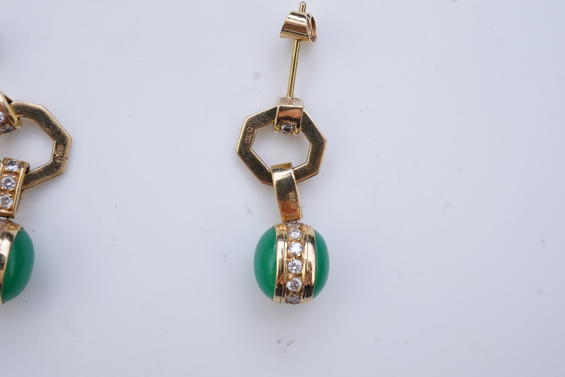 A pair of chalcedony and diamond earrings